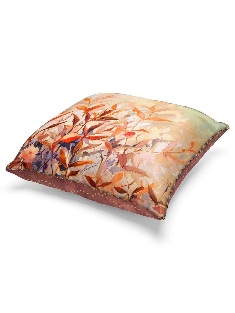 BIANCA Designer Reversible Printed Silk Linen Cushion Covers -2pc 16 X16 Set (Suzane) | with Contrast Front & Back Digital Print | - Hidden Zipper Floral-Abstract-Earthy/Beige - Image 3