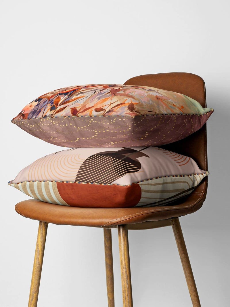 BIANCA Designer Reversible Printed Silk Linen Cushion Covers -2pc 16 X16 Set (Suzane) | with Contrast Front & Back Digital Print | - Hidden Zipper Floral-Abstract-Earthy/Beige - Image 2