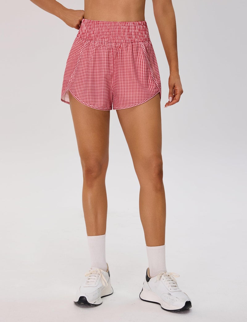 BMJL Women's Athletic Shorts High Waisted Running Short Pocket 2.5" Sporty Shorts Gym Elastic Workout Shorts(L,Red Plaid) - Image 4