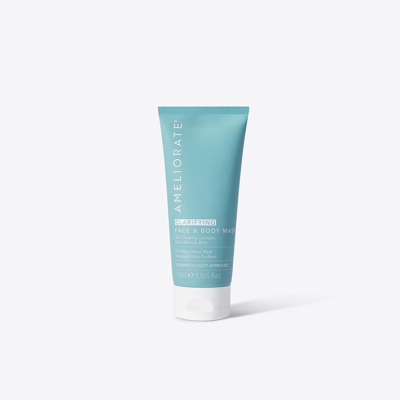 AMELIORATE Clarifying Face and Body Mask 100ml Detox Clay Treatment for BlemishProne Congested Skin Exfoliates Reduces Redness with AHAs For Face Body Dermatologically Approved