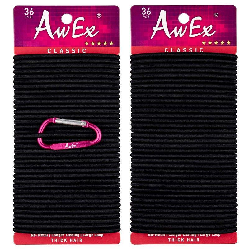 AwEx Hair Ties for Thick Hair 4 mm 016 Inch Thick 170 mm 67 Inches Long No Metal Elastics Big Hair Bands 72 Count