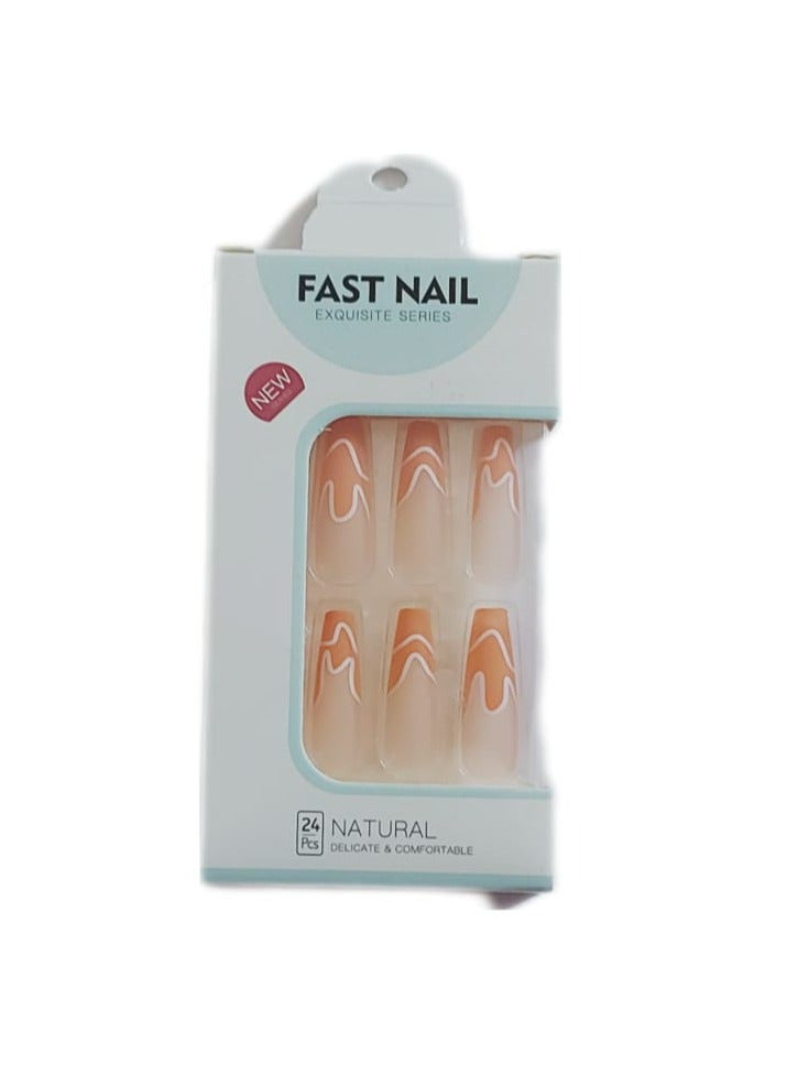 24 قطعة من الجل الناعم للأظافر الفرنسية القصيرة، مثل الضغط على الأظافر القصيرة في صالونات التجميل، لا تبهت، غراء سلس على الأظافر للنساء، فتاة فرنسية. - Image 1