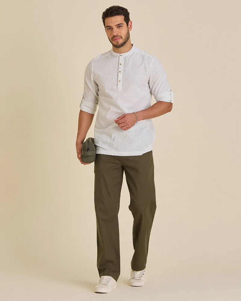 REDTAG Men Olive Plain Trousers