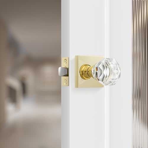 Leydebong 1 Pack Nonlocking Passage Door Knobs Interior Gold Door Handles Clear Crystal Glass Door Levers Interior Modern Gold Door Knob - Image 1