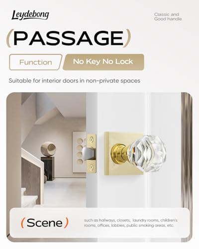 Leydebong 1 Pack Nonlocking Passage Door Knobs Interior Gold Door Handles Clear Crystal Glass Door Levers Interior Modern Gold Door Knob - Image 3