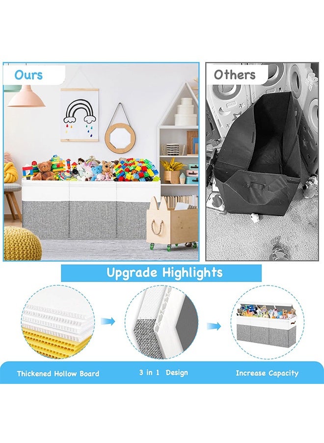 Alruht 150L Foldable Toy Storage Organizer with Lid and Divider, Clothing Box with Lids and Toy Storage Bins for Kids Playroom Nursery, Foldable Clothing Chest, Toy Organizer Box for Bedroom, Clothing Storage Box, Gray White - Image 4