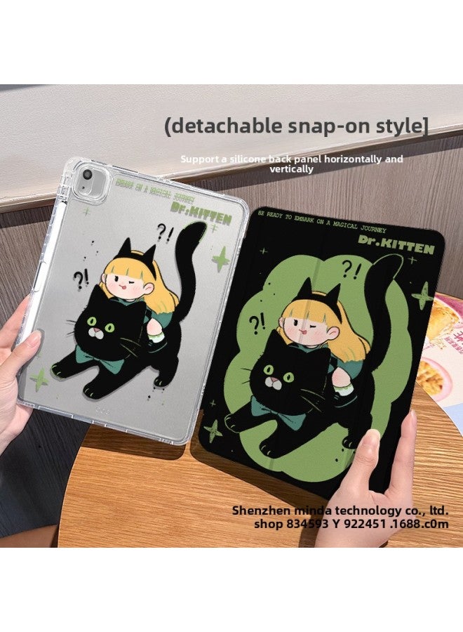 【Silicone X Lock Buckle Split】 For Ipadpro Protective Cover Air6/7 Tri-fold Mini Transparent Anti-fall 11 Generation-Color:Buckle Split-horizontal And Vertical Support-double-sided Silicone 70% Off Styles + Pen Slot 【l9961 And Cat Travel】-Applicable Models:Ipad 2022 10th Generation (10.9inch)