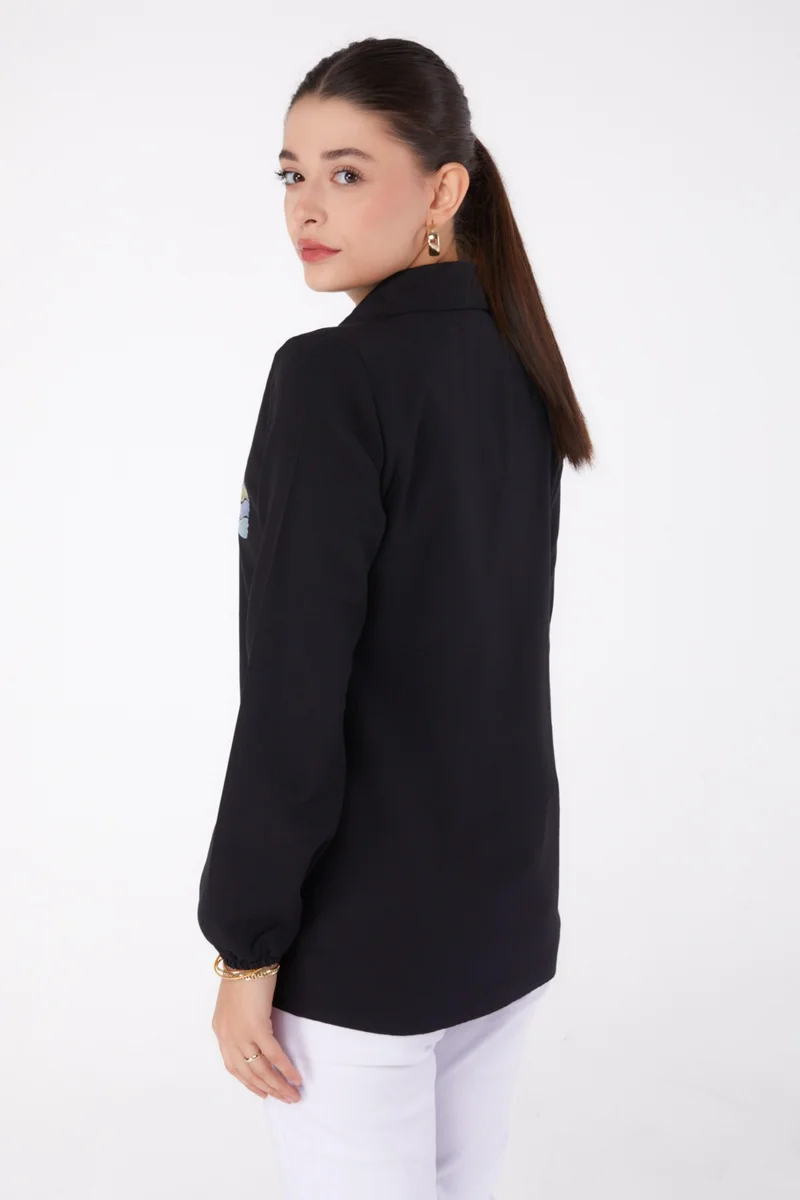 Tofisa Plain Shirt Collar Women's Black Printed Shirt - 13340