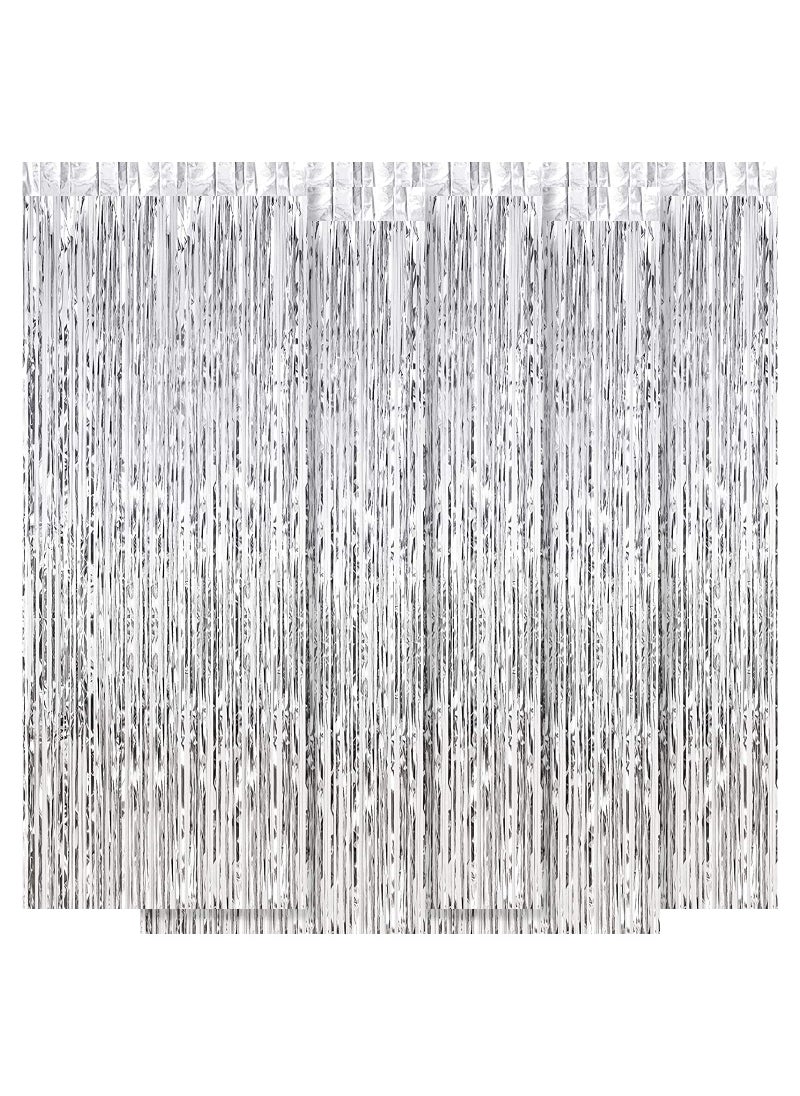 Ohiyoo Ohiyoo 5 Pack Silver Fringe Backdrop 32ft x 82ft Silver Foil Fringe Curtains Party Tinsel Curtain Backdrop Streamers for Birthday Party Decoration Wedding Christmas Decoration Silver 
