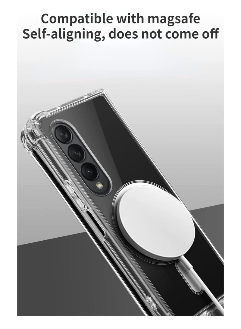 DUSALA Samsung Galaxy Z fold 4 Clear Magnetic Cover Mag Safe Compatible Clear Hard Back Case Shockproof TPU Frame Edge Bumper Hard PC Back Slim Transparent Case for Samsung Galaxy Z fold 4 - Image 2