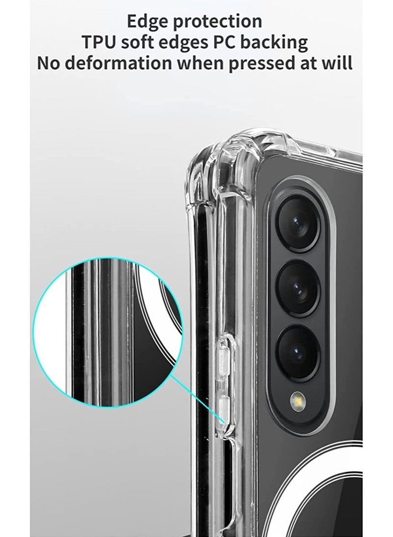 DUSALA Samsung Galaxy Z fold 4 Clear Magnetic Cover Mag Safe Compatible Clear Hard Back Case Shockproof TPU Frame Edge Bumper Hard PC Back Slim Transparent Case for Samsung Galaxy Z fold 4 - Image 3