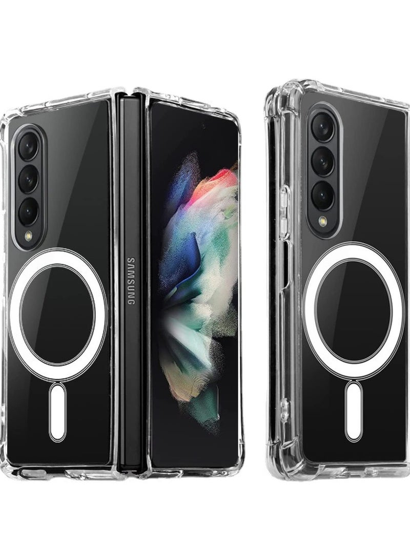 DUSALA Samsung Galaxy Z fold 4 Clear Magnetic Cover Mag Safe Compatible Clear Hard Back Case Shockproof TPU Frame Edge Bumper Hard PC Back Slim Transparent Case for Samsung Galaxy Z fold 4 - Image 1