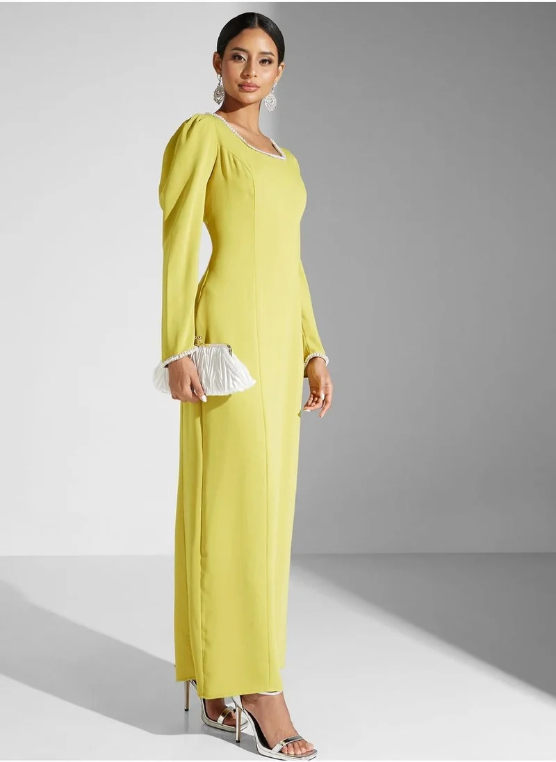 Akadia Fashion Square Neck Embellished Dress
