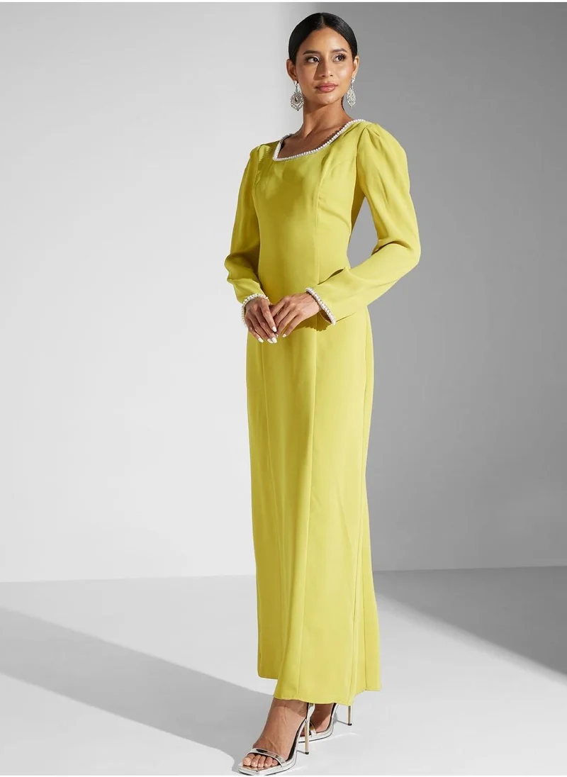 Akadia Fashion Square Neck Embellished Dress