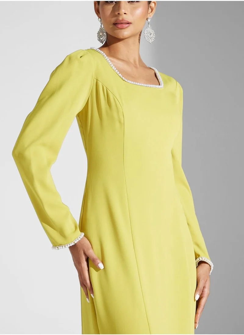 Akadia Fashion Square Neck Embellished Dress