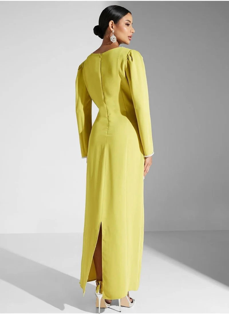 Akadia Fashion Square Neck Embellished Dress