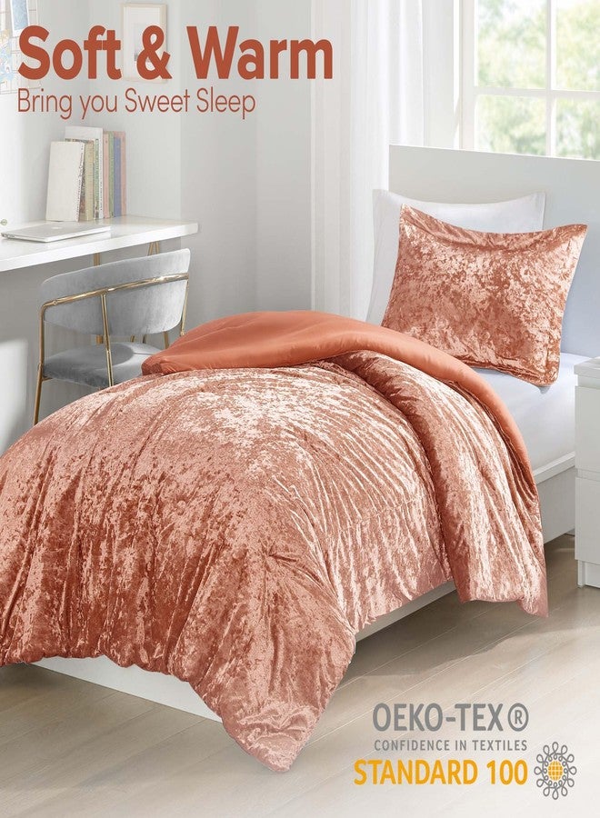 كومفورت سبيسيس طقم لحاف فاخر من كومفورت سبيسز، لحاف مخملي مزدوج، وجه من المايكروفايبر، تصميم جولييت، طقم سرير مخملي مناسب لجميع الفصول، طقم سرير فاخر، غطاء وسادة، مقاس مزدوج/مزدوج كبير، لون برتقالي محروق، قطعتان - Image 2