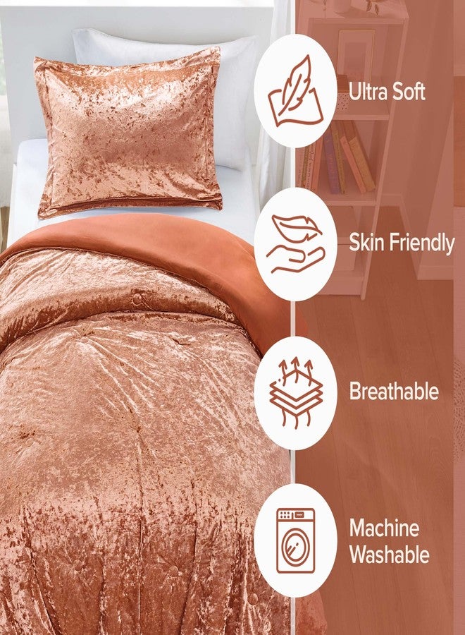 كومفورت سبيسيس طقم لحاف فاخر من كومفورت سبيسز، لحاف مخملي مزدوج، وجه من المايكروفايبر، تصميم جولييت، طقم سرير مخملي مناسب لجميع الفصول، طقم سرير فاخر، غطاء وسادة، مقاس مزدوج/مزدوج كبير، لون برتقالي محروق، قطعتان - Image 3