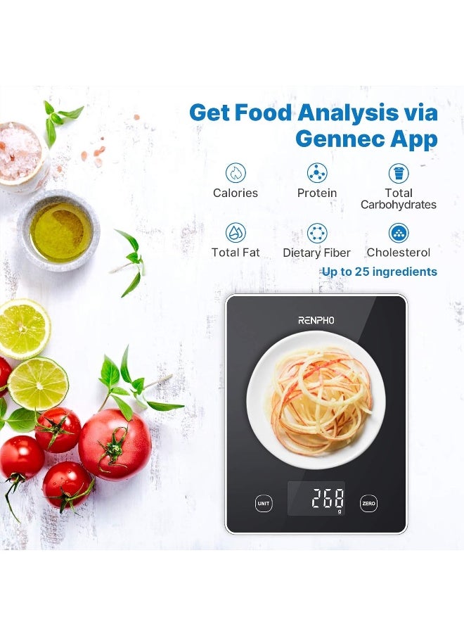 RENPHO Kitchen Scale, Smart Food Scale with Nutritional Calculator, Food Weight Scale Grams and Ounces, Digital Gram Scale for Cooking Baking Keto Marco Diet, Black Glass, 22lb/10kg  - Image 2
