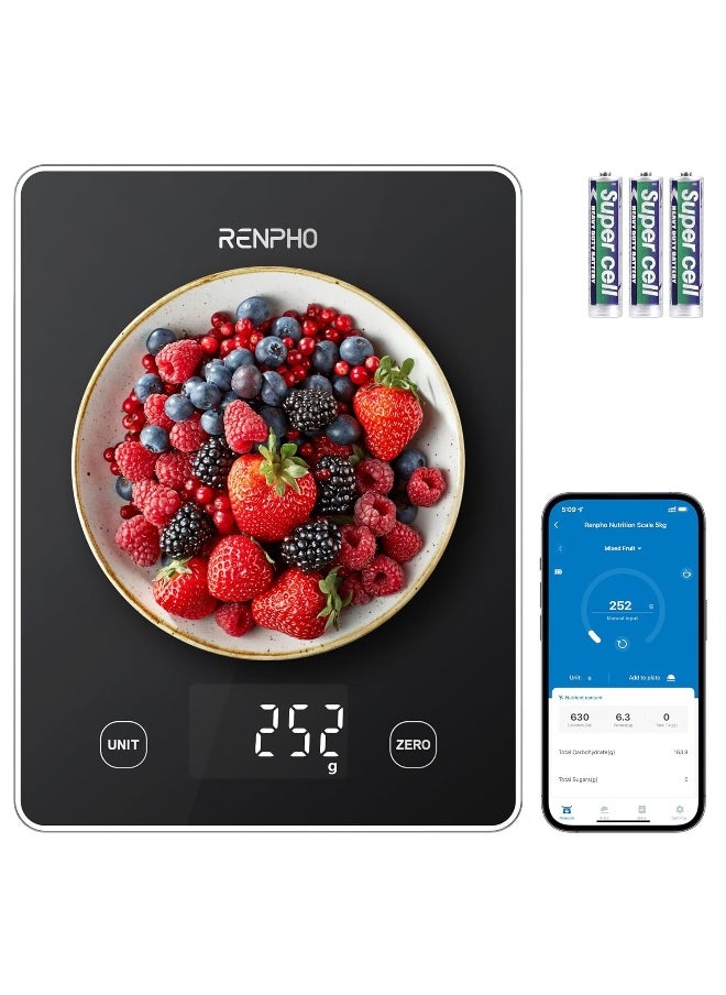 RENPHO Kitchen Scale, Smart Food Scale with Nutritional Calculator, Food Weight Scale Grams and Ounces, Digital Gram Scale for Cooking Baking Keto Marco Diet, Black Glass, 22lb/10kg  - Image 4
