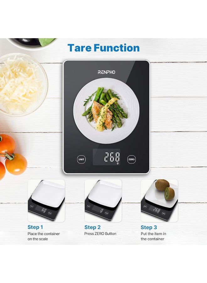RENPHO - Kitchen Scale, Smart Food Scale with Nutritional Calculator, Food Weight Scale Grams and Ounces, Digital Gram Scale for Cooking Baking Keto Marco Diet, Black Glass, 22lb/10kg - Image 1