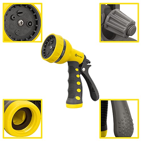 AUTOMAN-Garden-Hose-Nozzle,ABS Water Spray Nozzle with Heavy Duty 7 Adjustable Watering Patterns,Slip Resistant for Watering Plants,Lawn& Garden,Washing Cars,Cleaning,Showering Pets - Yellow - Image 4