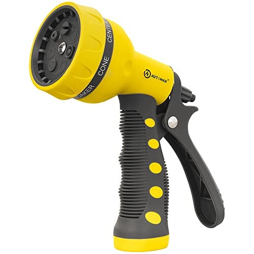 AUTOMAN-Garden-Hose-Nozzle,ABS Water Spray Nozzle with Heavy Duty 7 Adjustable Watering Patterns,Slip Resistant for Watering Plants,Lawn& Garden,Washing Cars,Cleaning,Showering Pets - Yellow - Image 1