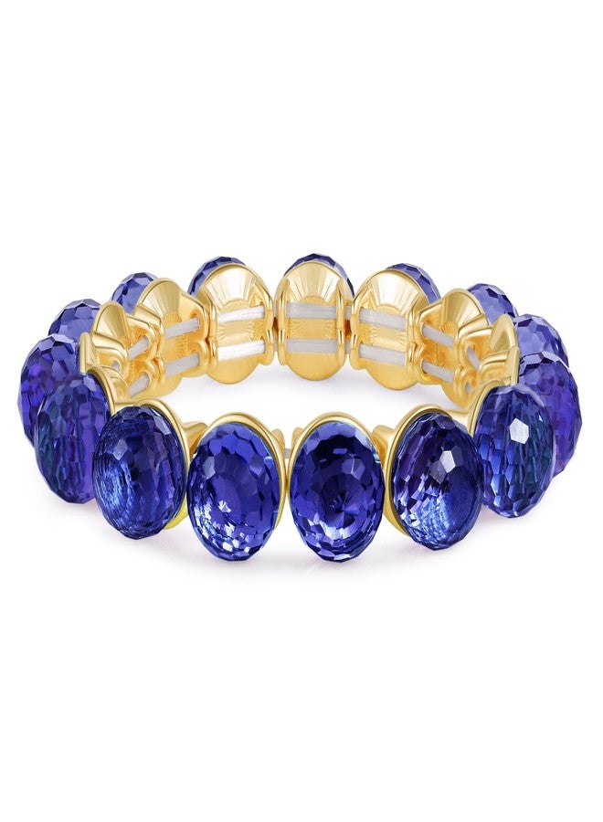 DS Stretch Bracelet for Women - Crystal Rhinestone Elastic Bangle - Gold & Bronze Statement Jewelry - Perfect for Wedding, Bride, Prom - Gift Box Packaging (Navy Blue) - Image 1