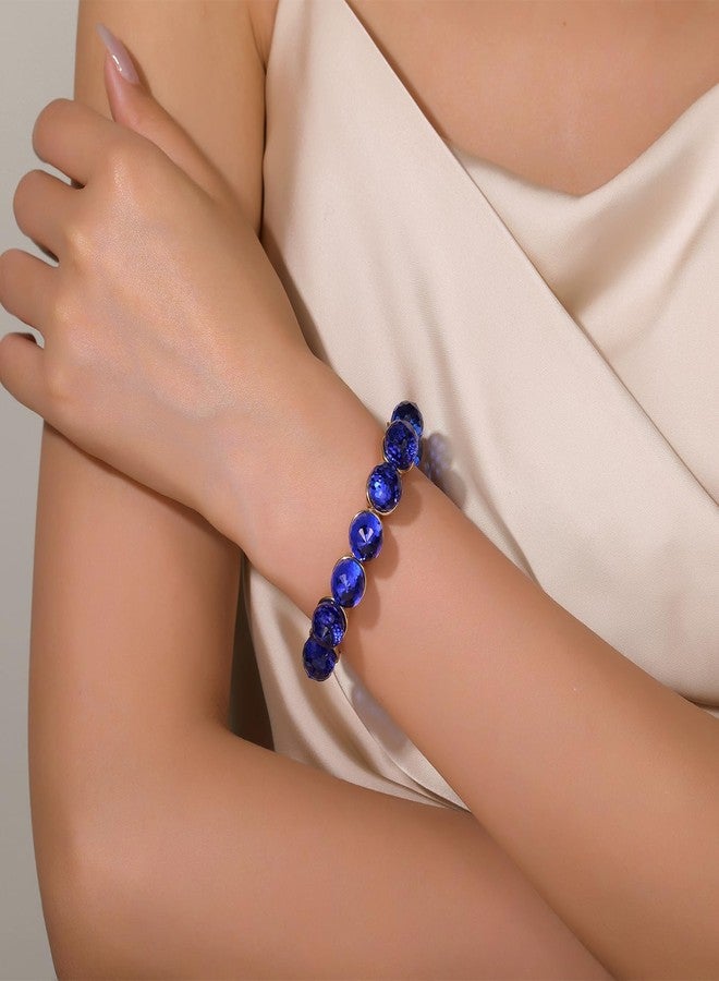 DS Stretch Bracelet for Women - Crystal Rhinestone Elastic Bangle - Gold & Bronze Statement Jewelry - Perfect for Wedding, Bride, Prom - Gift Box Packaging (Navy Blue) - Image 5