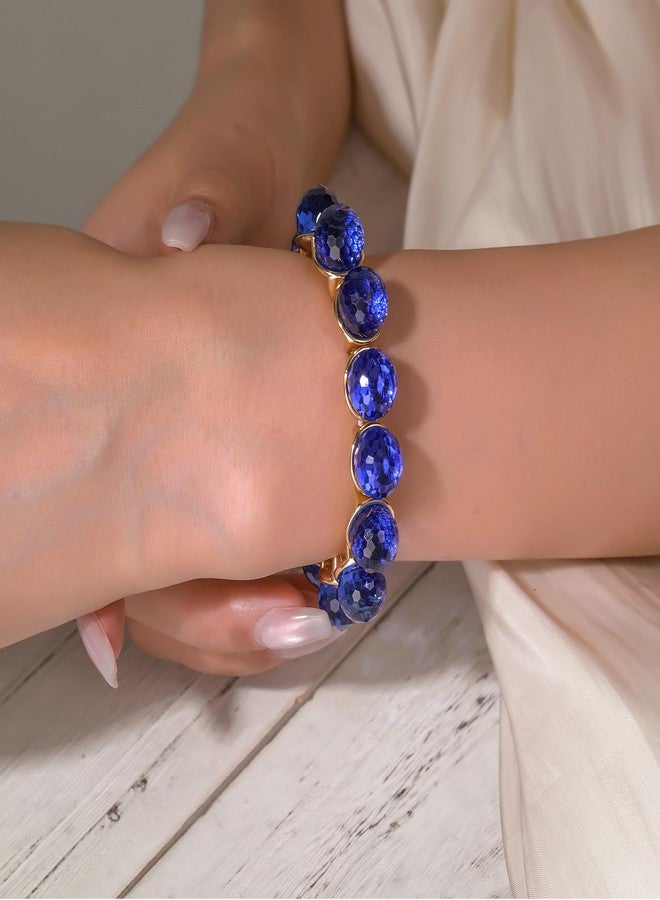 DS Stretch Bracelet for Women - Crystal Rhinestone Elastic Bangle - Gold & Bronze Statement Jewelry - Perfect for Wedding, Bride, Prom - Gift Box Packaging (Navy Blue) - Image 4