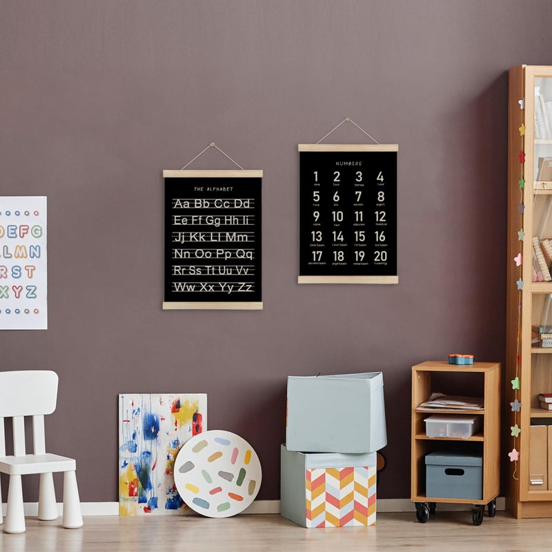 HRQKO Black Alphabet Numbers Poster Hanger Frame Set of 2  Nursery Wall Decor  ABC Poster Wall Art with Wooden Frames  Alphabet Banner Wall Hanging Decor for Playroom Boy Toddler Room  12x16 Inch - Image 2