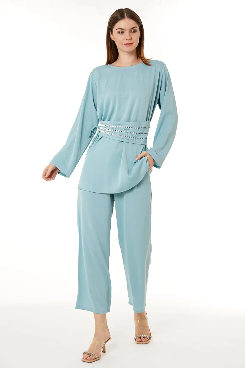Moistreet Belted Top & Pant Set