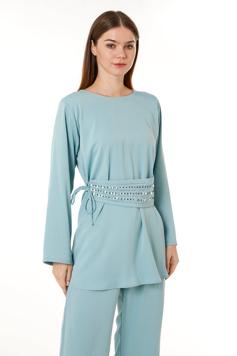 Moistreet Belted Top & Pant Set - Image 5