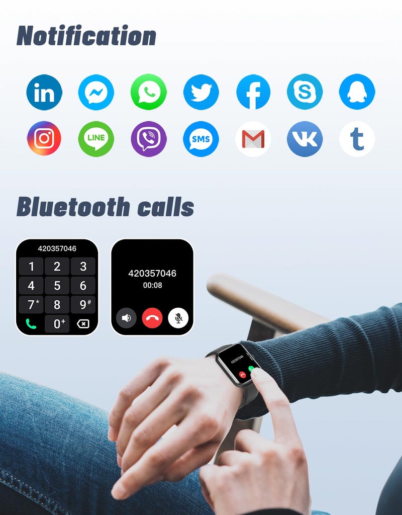 GRV Smart Watch for iOS and Android Phones (Answer/Make Calls), Watches for Men Women IP68 Waterproof Smartwatch Fitness Tracker Watch with Heart Rate/Sleep Monitor Steps Calories Counter (Black) - Image 2