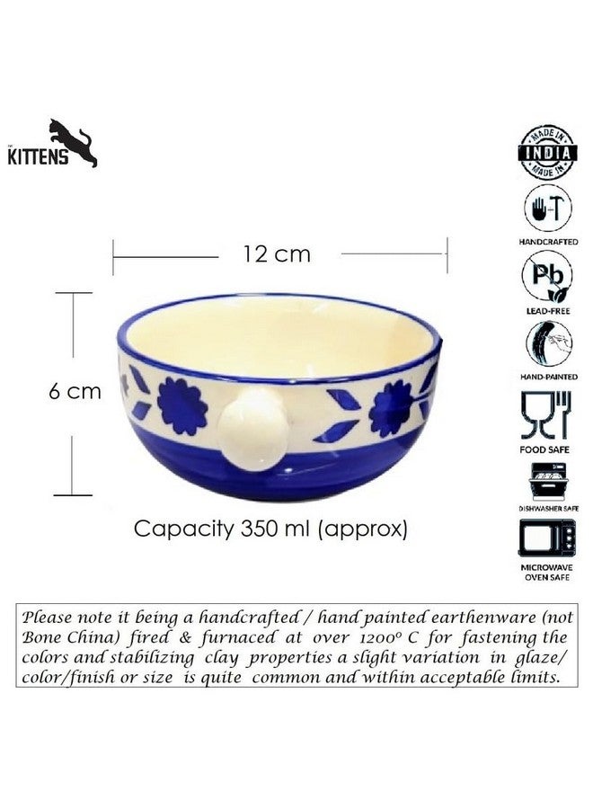 Kittens KITTENS Ceramic Soup Bowls 350ml - Set of 4 - Handpainted Blue Floral with Spoons | Microwave & Dishwasher Safe | Food Grade | Ideal for Soup, Maggi, Pasta, Snacks & Daily Use  - Image 5