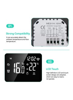 Y&D Smart Thermostat, ME81H AC 230V Temperature Controller, WiFi LCD Display, Intelligent Floor Heating Thermostat (16A, White Back and Press)  - Image 3