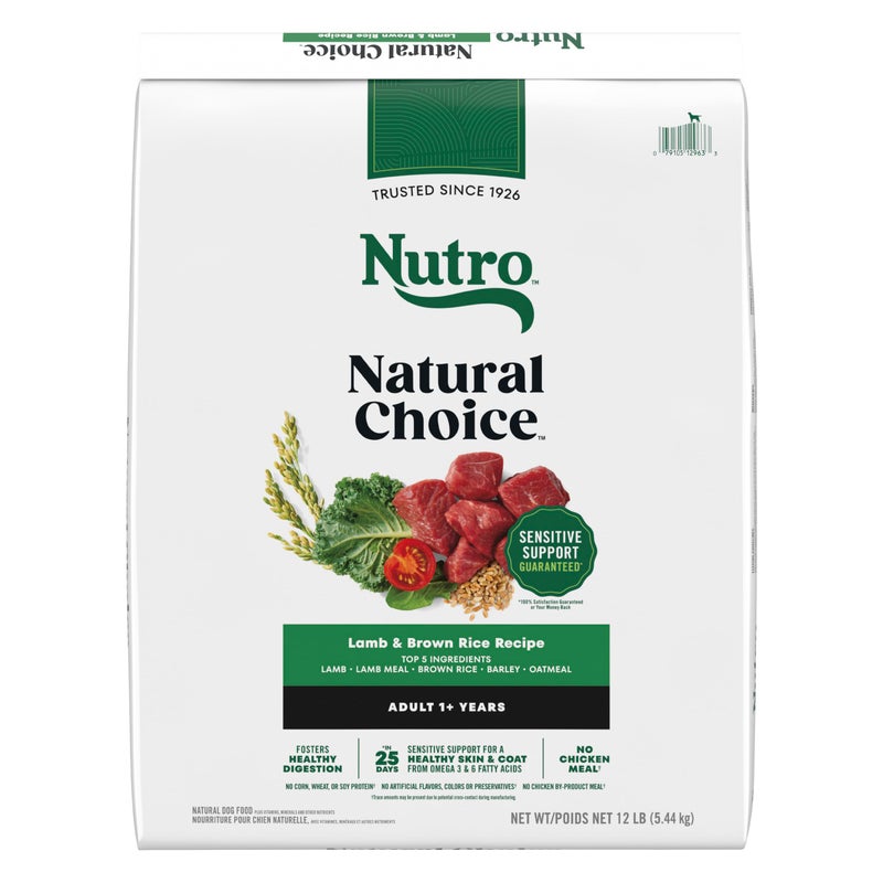 Nutro Natural Choice Dry Dog Food, Adult Dog Food Dry Lamb and Brown Rice Recipe, 12 lbs. - Image 1