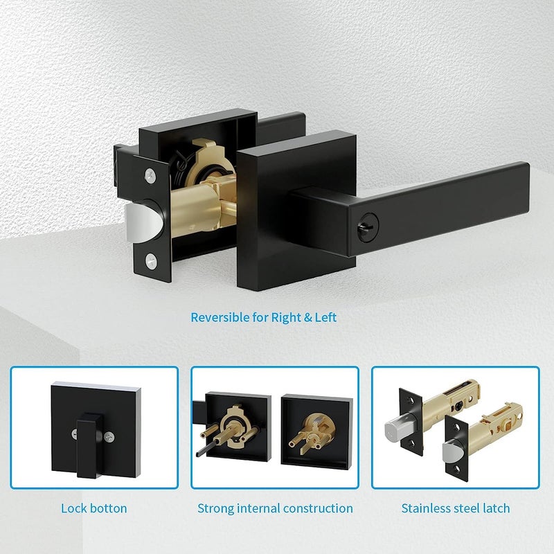 HIDALIFE Front Door Lock Set,Keyed Alike Heavy Duty Exterior Door Lock Set,Entry Door Handle and Single Cylinder Deadbolt Combo for Office and Home Security, Reversible for Right and Left Side, Matte Black - Image 3
