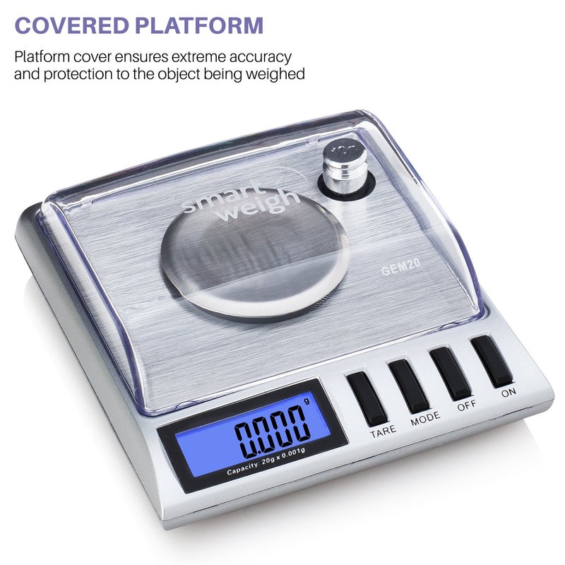 Smart Weigh GEM20-20g x 0.001 Grams, High Precision Digital Milligram Jewelry Scale, Reloading, Jewelry and Gems Scale, Calibration Weights and Tweezers Included - Image 3