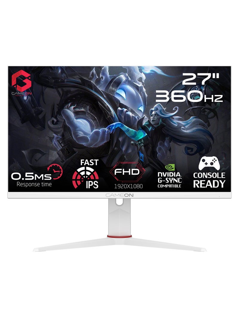 GAMEON GOA27FHD360IPS Artic Pro Series 27" Inch, Gaming Fast IPS Monitor with RGB Backlight - FHD 360Hz, 0.5ms, HDMI 2.1, MPRT VESA Mount, Adaptive-Sync G-Sync Compatible (Support PS5) White - Image 1