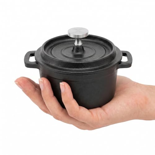 Flavehc Mini Cocotte 8 oz Pre-Seasoned Mini Dutch Oven 0.25 qt. Cast Iron Garlic Roaster for Oven Garlic Confit Pot Ramekins with Lids Oven Safe Set of 2 - Image 2