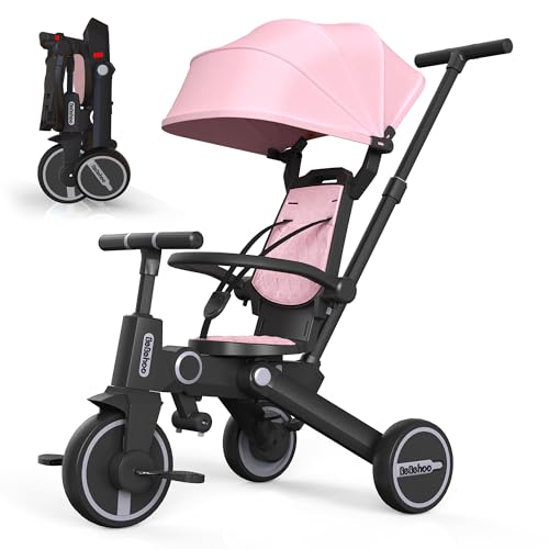 Bebehoo Tricycle Stroller for ToddlerFoldable Baby TricycleKids Balance Bike with Push HandleToddlers Stroller Bike with 1 to 5 Years7in1 Push Tricycle Bike for Kids Pink - Image 1