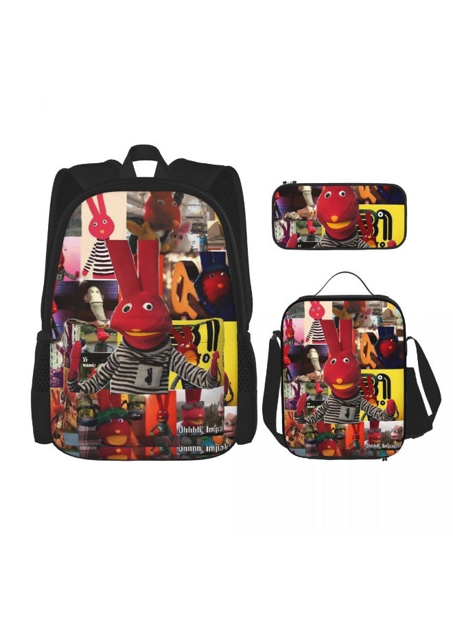 3-Piece Cartoon Student Backpack Set with Spine-Protecting School Bag, Lunch Bag, and Pencil Case for Kids - Image 1