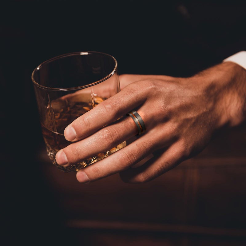 King Will 8mm Wood Inlaid Tungsten Carbide Wedding Ring Brushed or hammered Black Unisex Engagement Ring 11.5 - Image 5