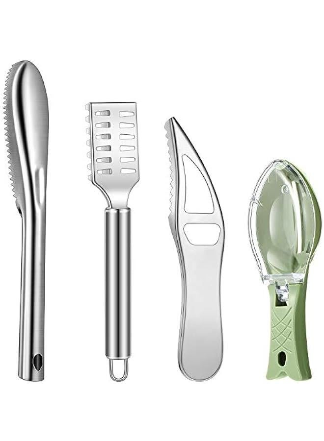 Honoson 4 Pieces Stainless Steel Fish Scale Remover Cleaner Kitchen Scaler Fish Skin Graters Cleaning Peeler Scaler Scraper with Bottle Opener for Kitchen Cleaning Tools - Image 1