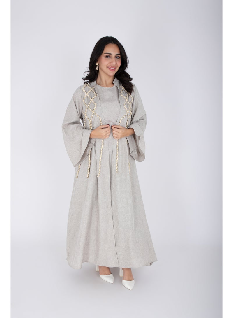 اكسا جلابيتان فاخرتان من الكتان بتصميم حبل، قطعتان - Image 5