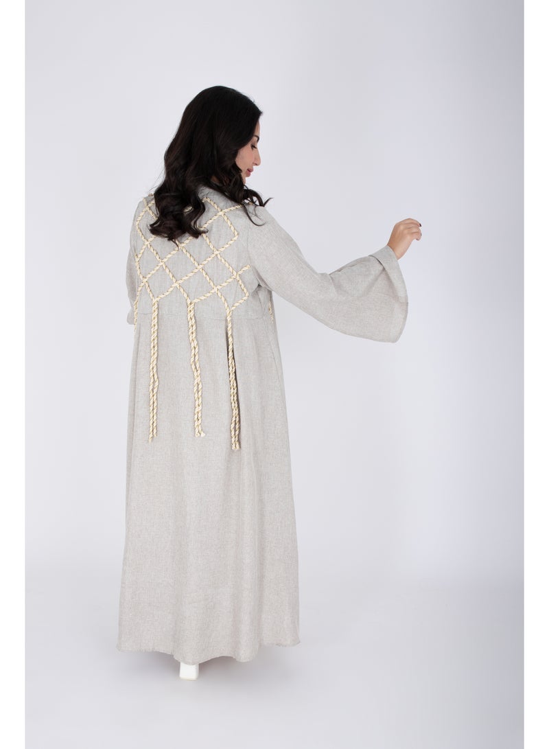 اكسا جلابيتان فاخرتان من الكتان بتصميم حبل، قطعتان - Image 4