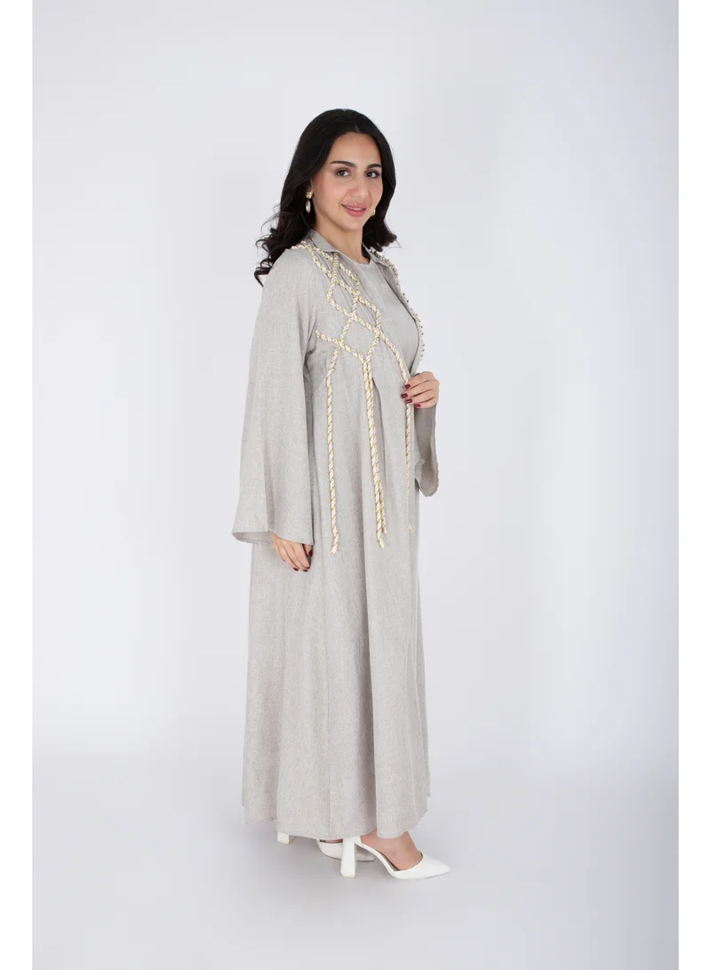 IKKXA  2 Piece Luxury Linen Rope Design Jalabiya for Women | Best Price UAE