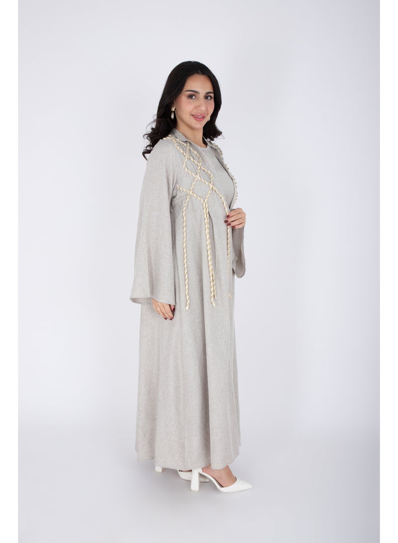 اكسا جلابيتان فاخرتان من الكتان بتصميم حبل، قطعتان - Image 3