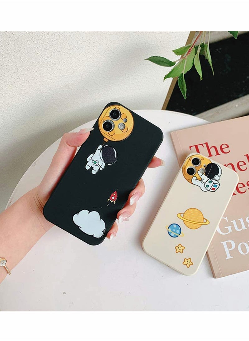 SYOSI - Silicone Case Iphone 12, C ute Cool Space Astronaut Planet,Side Cartoons Creative Pattern Designed, Soft TPU Bumper Shockproof Anti-Slip Protective Cover6.1InchBlack - Image 1